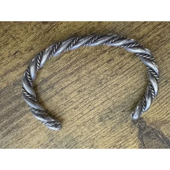 Vintage Sterling Silver Twisted Rope Adjustable Cuff Bracelet - Picture 1 of 6